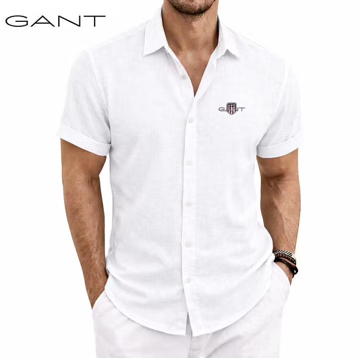 Ανδρικό κοντομάνικο πουκάμισο GANT® από βαμβάκι και λινό